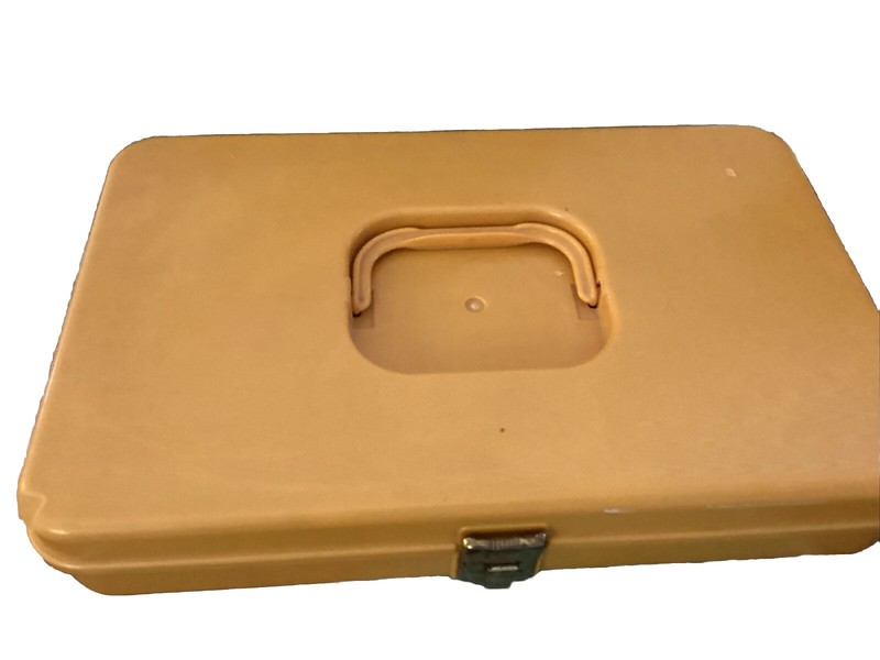 Vintage Plastic Gold Holds Thread Spool Bobbin Storage Caddy 13 x 8 W/ Thread