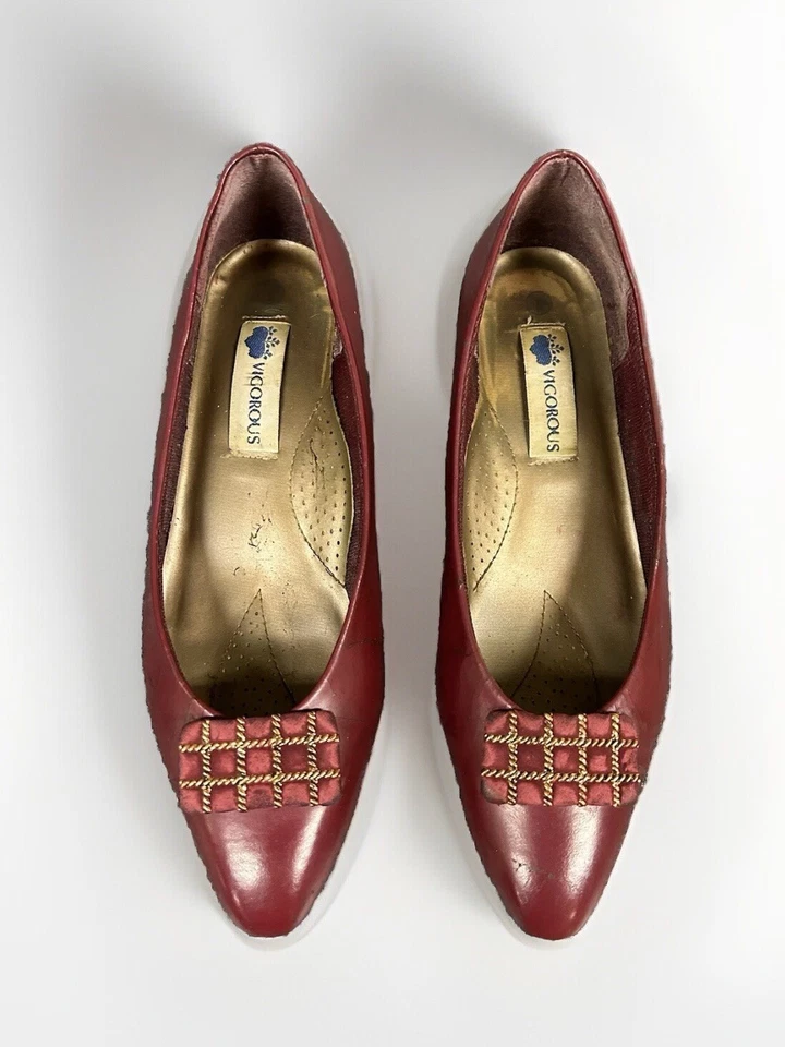 Винтажные женские туфли 1980-х темно-красный низкий каблук насосы США 8,5 М - Изображение 2 из 4