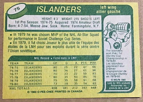 1980-81 CLARK GILLIES O-PEE-CHEE 80-81 OPC CARD #75 NEW YORK ISLANDERS - Picture 2 of 2