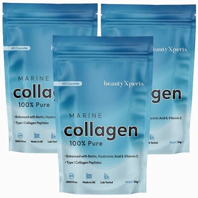 BEAUTYXPERTS Marine Collagen Capsules + Biotin Vitamin C Hyaluronic Acid (Not Powder Tablets)