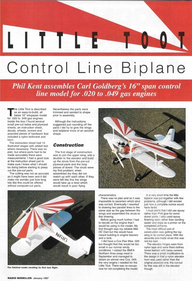 Carl Goldberg Model Airplane Plans (UC): Little Toot 16" Wingspan for .020-.049 - Image 2 of 2
