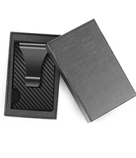 Minimalist Wallet for Men Carbon Fiber Card Holder Money Clip RFID Blocking Slim