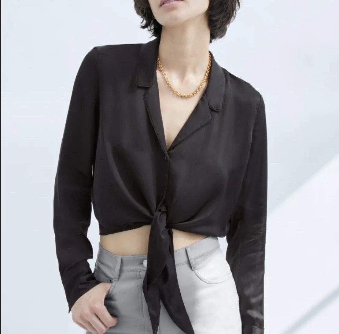 tie front blouse black