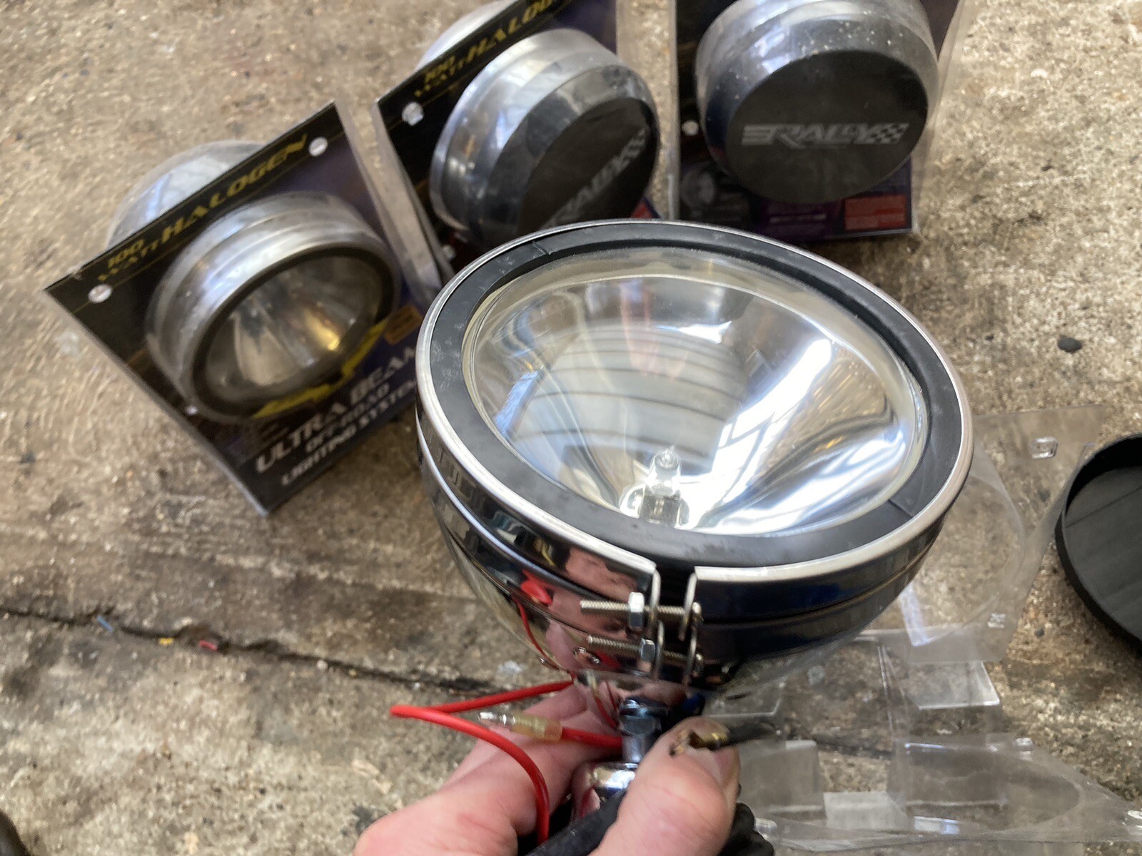 Car spotlights new old stock with covers large 100w Chrome Rally? eBay