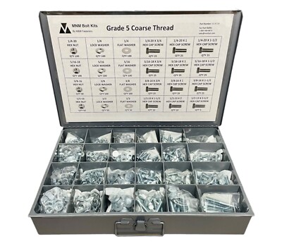 1,250 piece Grade 5 Coarse Thread Nut Bolt & Washer Assortment with Metal Drawer