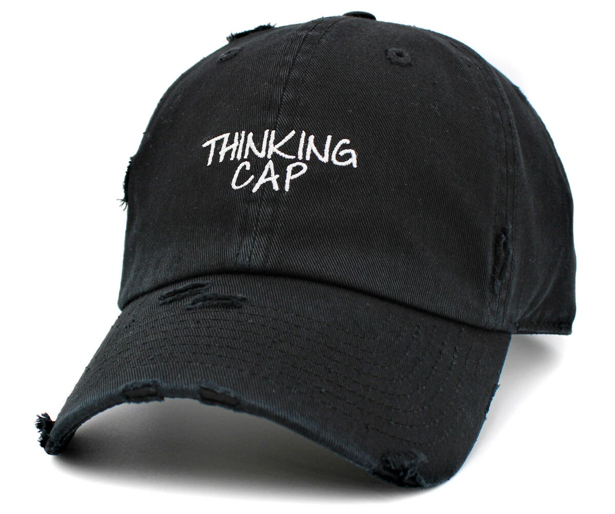 Thinking Cap Vintage Adjustable Black Distressed Hat by KB Ethos