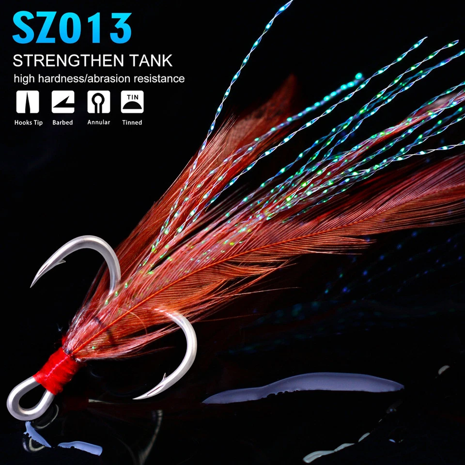 50 Pack Feather Fishing Hooks Strong Treble Hooks Size 2 4 6 8 10 1/0 2/0 3/0 - Image 2 of 4