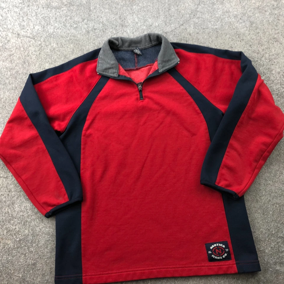 Suéter Nautica Vintage Niños Grande Rojo 1/4 Cremallera Tejido Pullover Juvenil Foto 2 de 4
