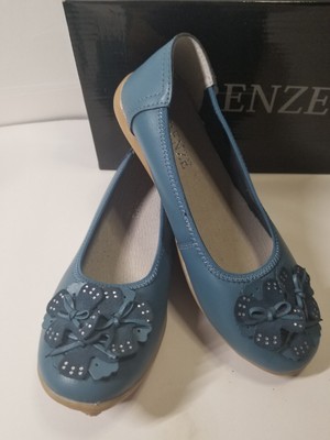 Firenze Leather Woman's US 8 Slip On Blue Loafer Size EU 39 Flats