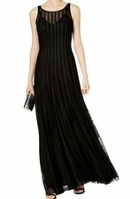 Betsy  Adam  Black Mesh  Satin Illusion Stripe Trumpet Gown 4 NEW 279
