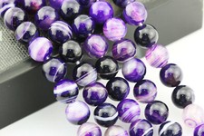 2.0mm Hole Purple Stripe Agate Smooth Round Beads 8mm 10mm 15.5" Strand