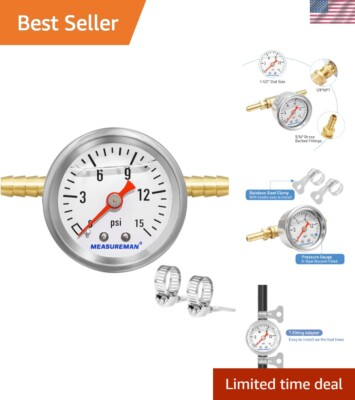 #ad #ad Stainless Steel Fuel Pressure Gauge Kit 0 15Psi with Brass T Fitting Adapter $30.59