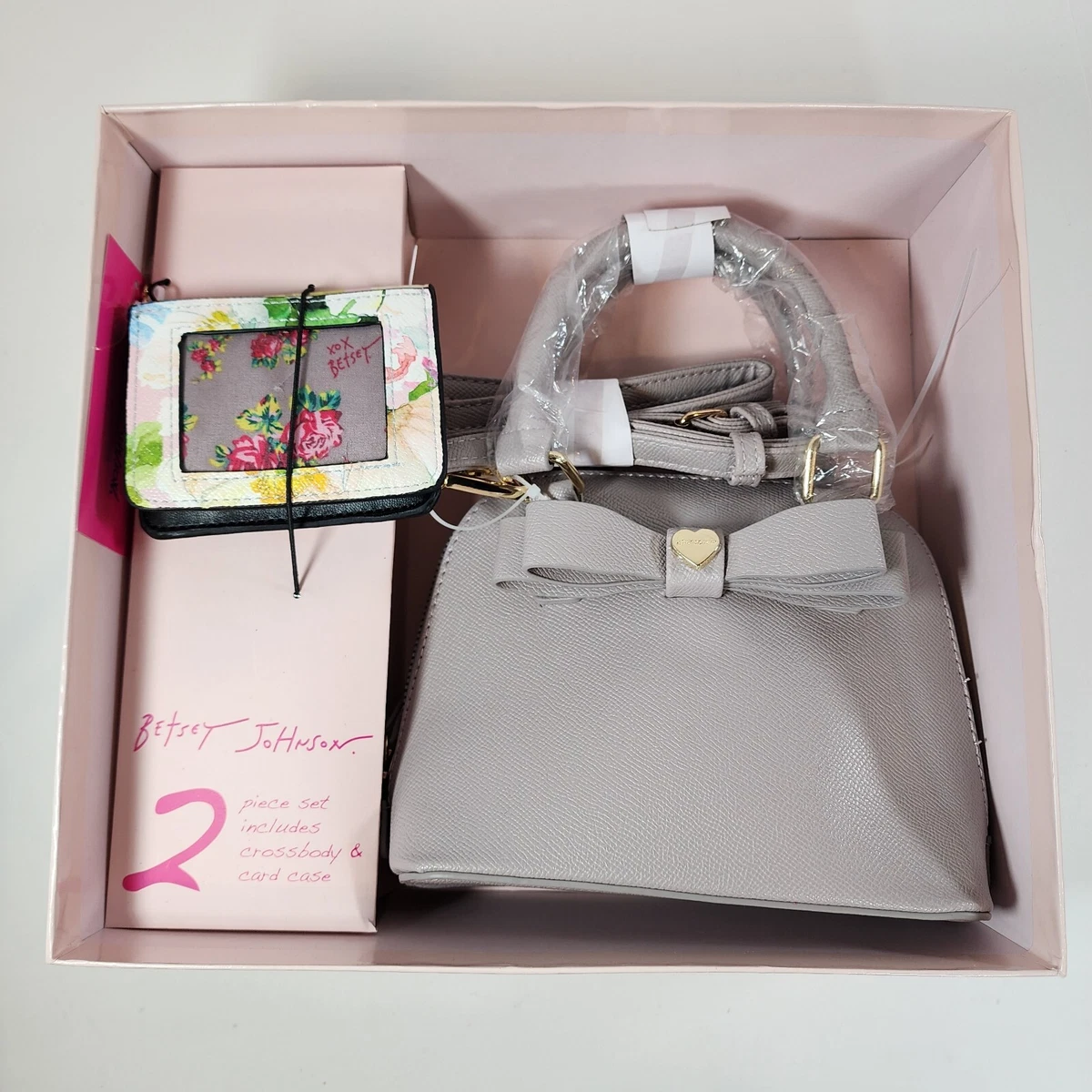 Betsey Johnson Crossbody purse and Card Case still attached to box with tags