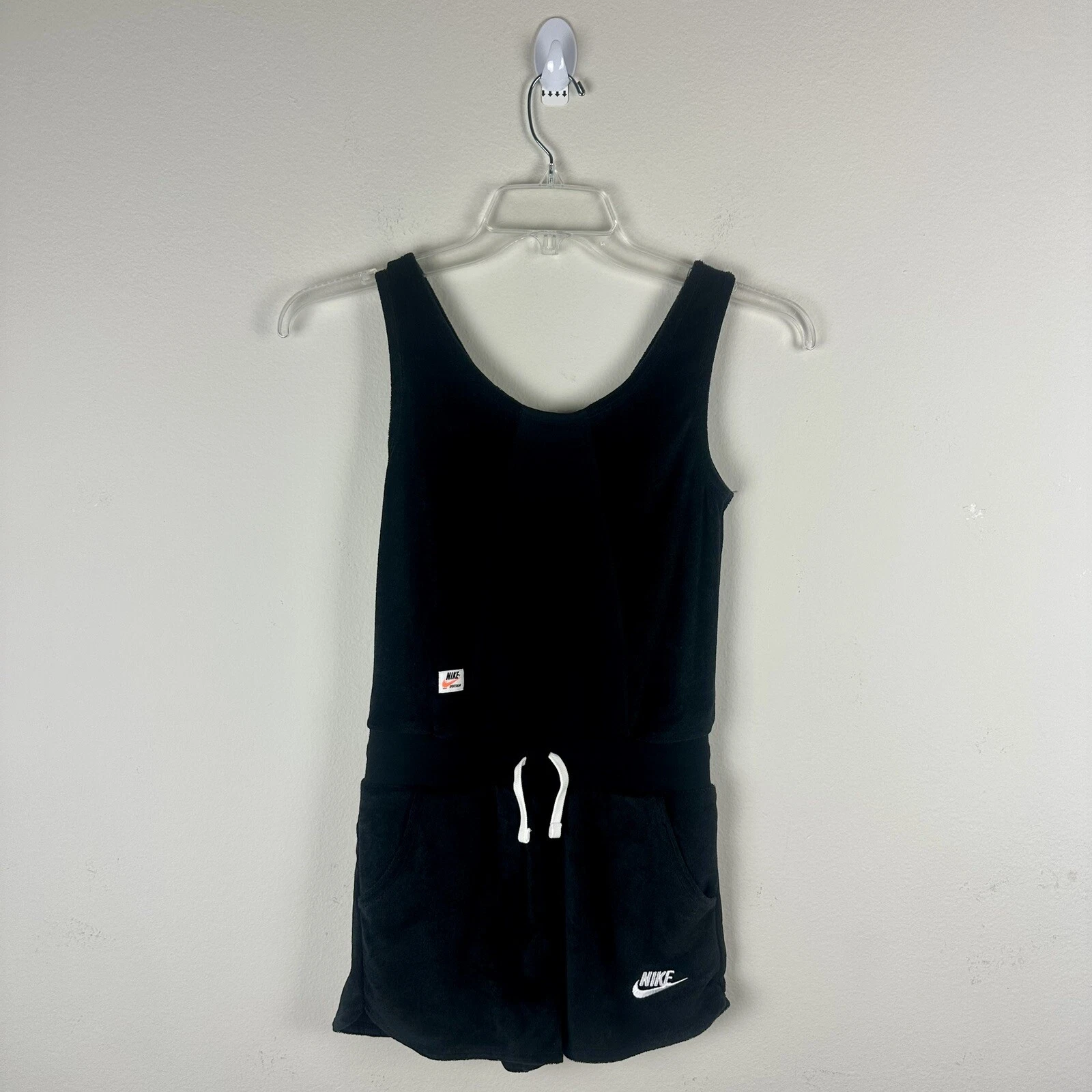 NWT Nike Romper Heritage French Terry Cloth Shorts Youth Girls Black Sz Medium