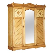 VICTORIAN ASH AESTHETIC MOVEMENT WARDROBE BUILT IN CAMPAIGN CHEST OF DRAWERS