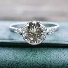 Art Deco Style 3.1ct Round Lab Created Diamond Engagement 14K White Gold FN Ring