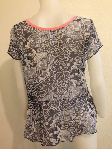 NUEVA CON ETIQUETAS CAMISA TOP DE PEPLUM DE GASA TRANSPARENTE ENCAJE FLORAL CACHEMIRA RETRO VINTAGE URBANA BOHO M - Imagen 7 de 8