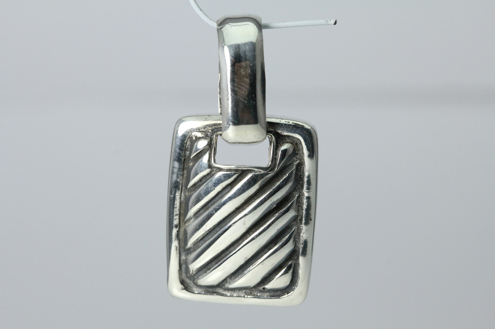 925 SS Large Rectangular Ribbed Pendant with D-Ri… - image 2