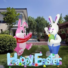 6FT Easter Decoration Inflatable Bunny Eggs Blow Up yard LED Light Outdoor Decor