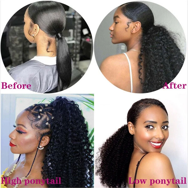 Afro Kinky Curly Ponytail Extensions Drawstring Ponytail Thick Hair Synthetic - Image 4 of 4