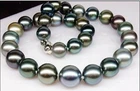 HUGE 18"12-14MM SOUTH SEA BLACK PEACOCK GREEN GREEN ROUND PEARL NECKLACE 1499