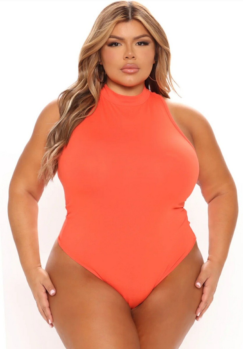 Fashion Nova Sexy Orange Thong Mock Neckline Bodysuit Plus Size 3X