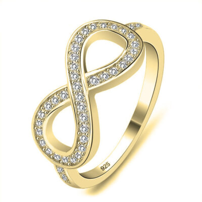 Personalized Cubic Zirconia Infinity Ring, Sterling Silver Stackable Rings Gift