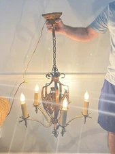 Antique Polychrome Metal Chandelier - Crest Design 5 Arm 5 Light