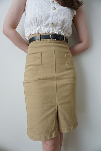 Pencil Skirt with Belt (Beige) - Picture 9 of 12