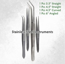 4x Multipurpose Lab Tweezers Forceps Fine Serrated Jaws - All Different Sizes