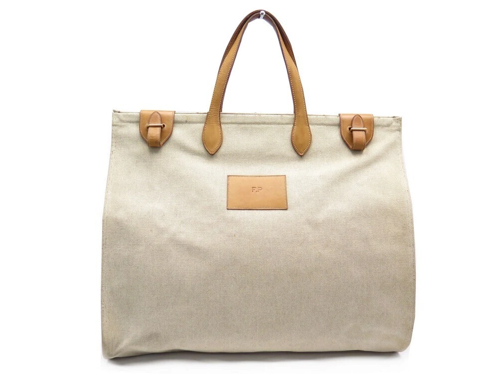 VINTAGE HERMES CANVAS BEIGE LEATHER TRAVEL HANDBAG 52CM TRAVEL BAG
