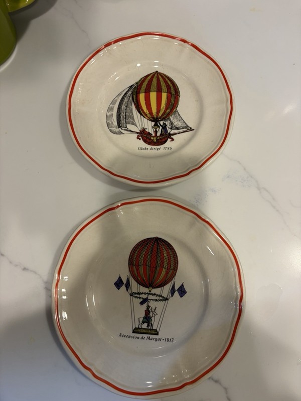 2 Longchamp France Porcelain Hot Air Balloon Appetizer Dessert Plates