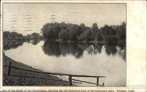 Windsor, CT, Eine der Kurven des Farmington, zeigt den alten historischen Ford von