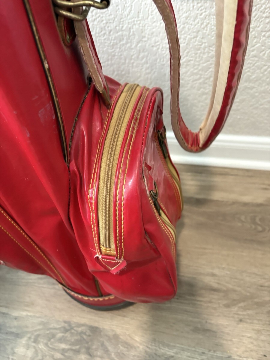 Vintage Titleist Leather Golf Bag Red 3-Way Divider Rare Shoulder