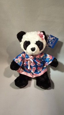 Smithsonian Cherry Blossom Panda Bear Plush Stuffed Animal Blue Pink Flowers NWT