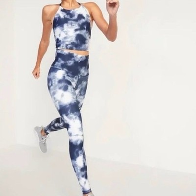 Old Navy PowerSoft Tie Dye Activewear Set Blue White S