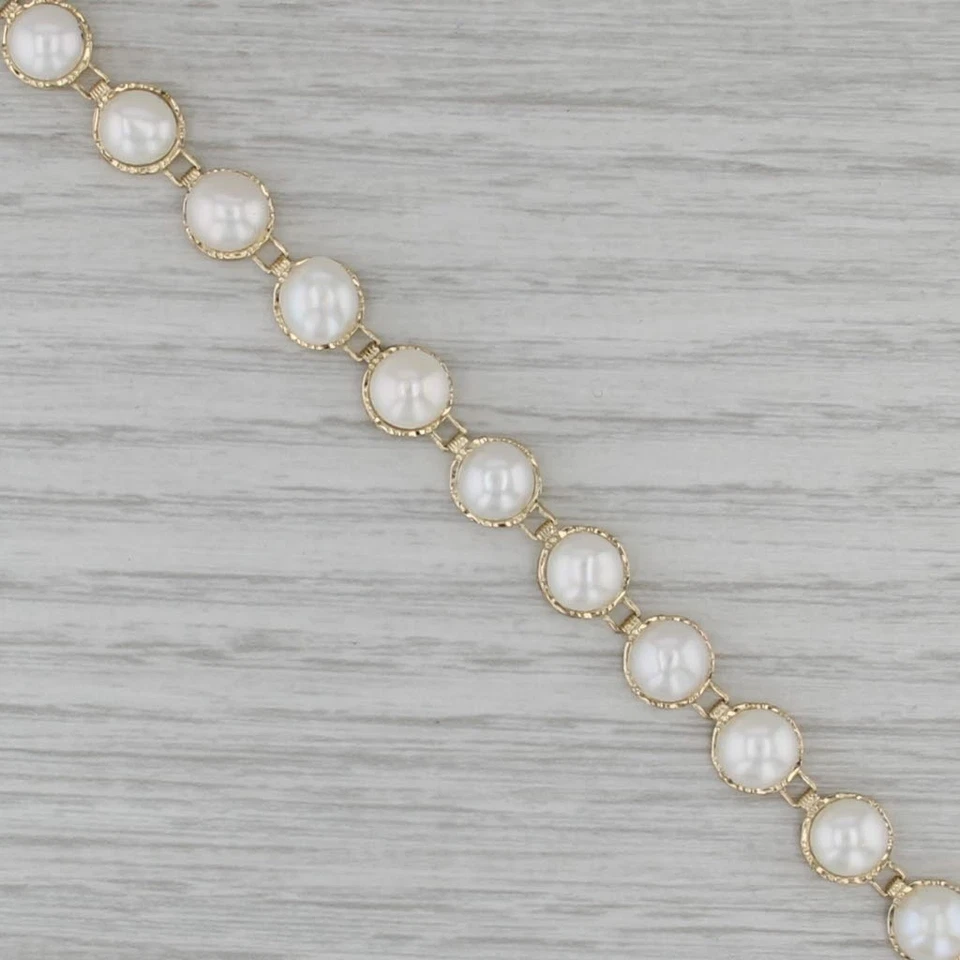 Cultured Pearl Tennis Bracelet 14k Yellow Gold 7" 7.5mm Chinese Calligraphy - Image 2 of 4