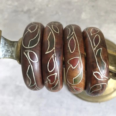 Vintage Thuya Burr Wood Moroccan Decorative Silver Inlay Napkin Rings x 4 - Image 1 of 4
