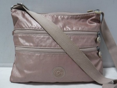 GA12 KIPLING ALVAR Metallic Rose Nylon Adj. OTS Crossbody Pockets Bag Purse