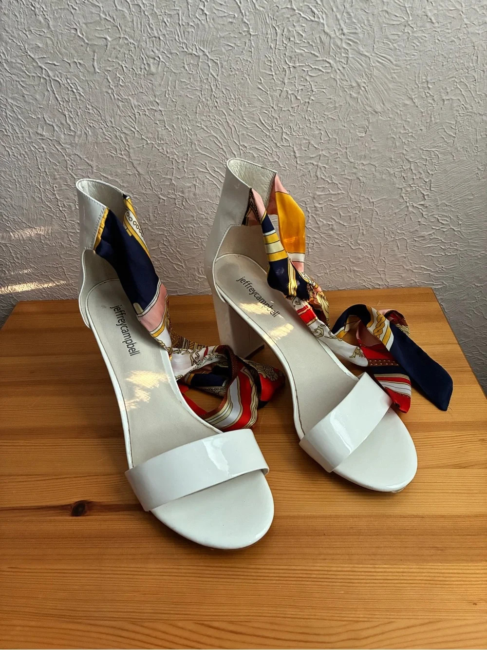 Jeffrey Campbell Lindsay White Satin Scarf Ankle Wrap Tie Sandal Size 10