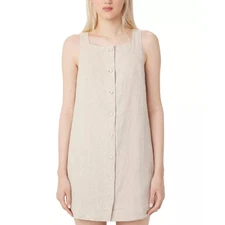 NEW Frank & Oak Linen Pinafore Dress Size XS Beige Tan Natural Button Front Boho