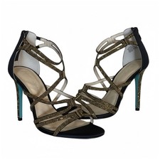 Betsey Johnson SB-AIMEE Black Rhinestone Strappy Stiletto Sandals Blue Sole 8.5M