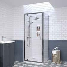 Nuie Rene Chrome Pivot Door Shower Enclosure 6mm Glass with Tray Waste Bathroom