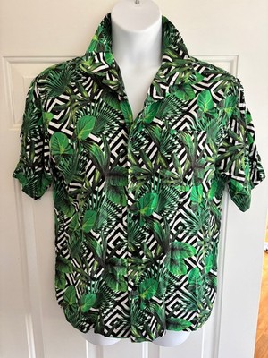 Supermassive Tropical Leaf Geometric Print Rayon Mens Large Short Sleeve