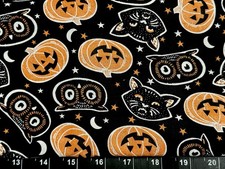 Tina Scrap 9"x21" Cat Halloween Mystical Goth Pumpkin Moon Star FABRIC COTTON