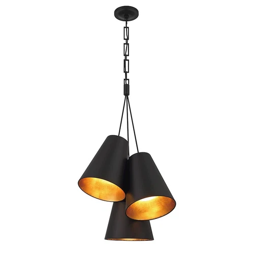 Crystorama Alston 3 Light Pendant, Matte Black/ Gold/Black/Gold - 8684-MK-GA - Picture 1 of 1