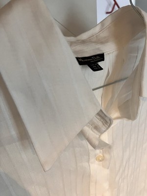 MASSIMO DUTTI Bluse Hemd oversize Gr 38 Creme - weiß Streifen Leinenmix Leicht