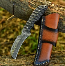Damascus Steel Hawkbill Blade Custom Wood Handle Handmade Lineman Utility Knife