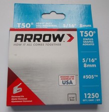 Arrow T50 Staples 8mm, Pack of 1250 - ARRT50516S New 0.0038 per staple