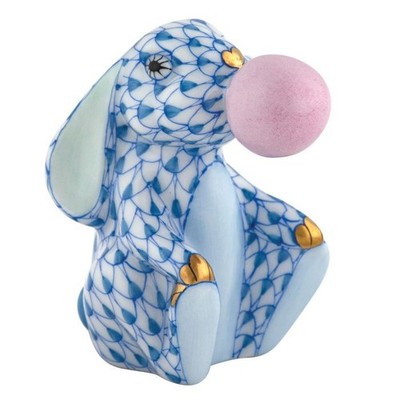 HEREND,  BUBBLE GUM BUNNY,  BLUE FISHNET W/24KT GOLD #VHB-16357, BRAND NEW & MIB